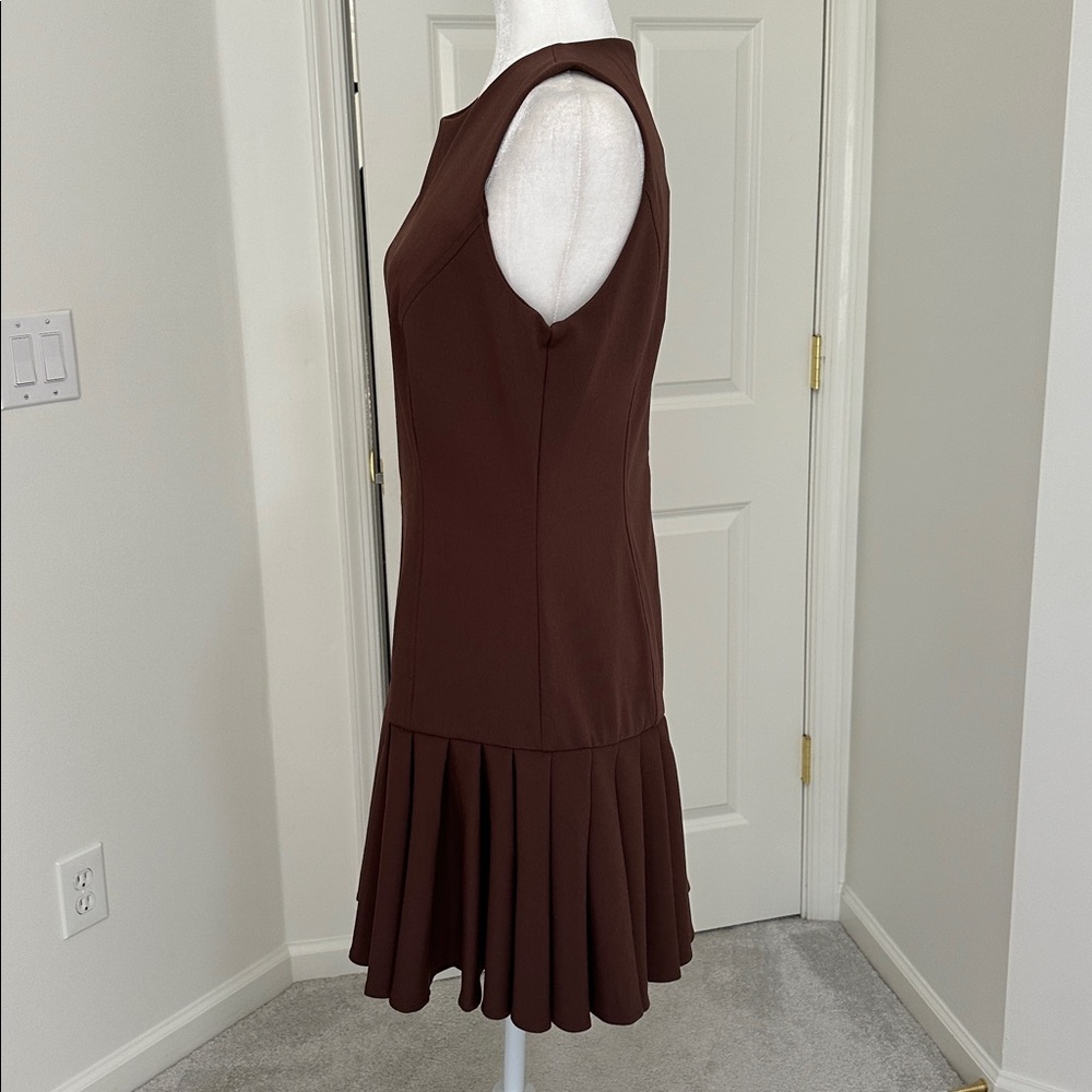 Zara Chocolate Brown Box Pleated Sleeveless Mini Dress - Picture 5 of 12